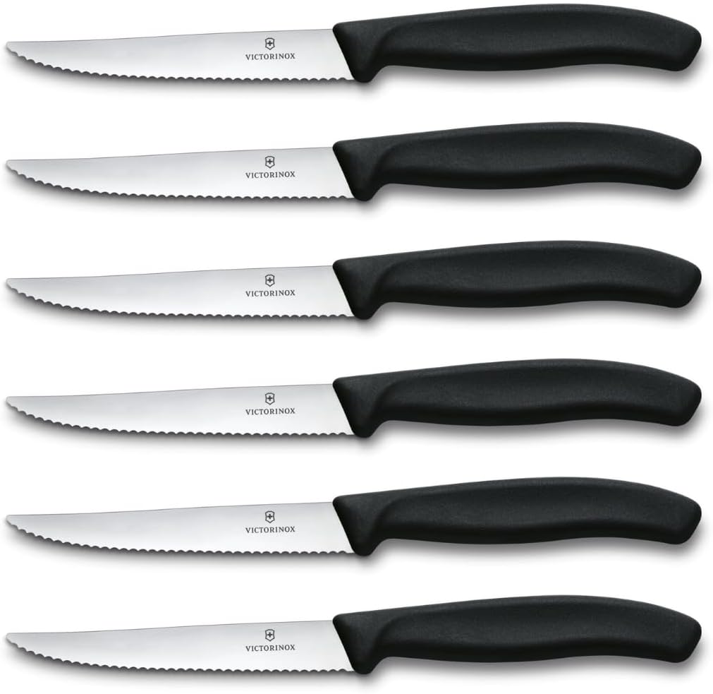 Swiss Classic 6-Piece Steak Knife Set - Serrated Edge, Black