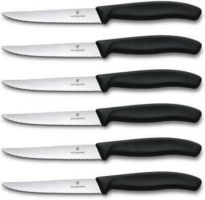 Swiss Classic 6-Piece Steak Knife Set - Serrated Edge, Black