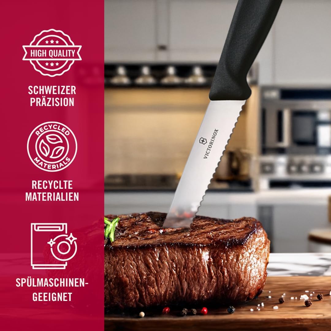 Swiss Classic 6-Piece Steak Knife Set - Serrated Edge, Black