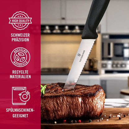 Swiss Classic 6-Piece Steak Knife Set - Serrated Edge, Black