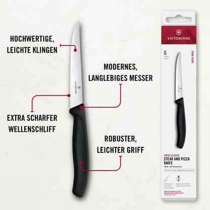Swiss Classic 6-Piece Steak Knife Set - Serrated Edge, Black