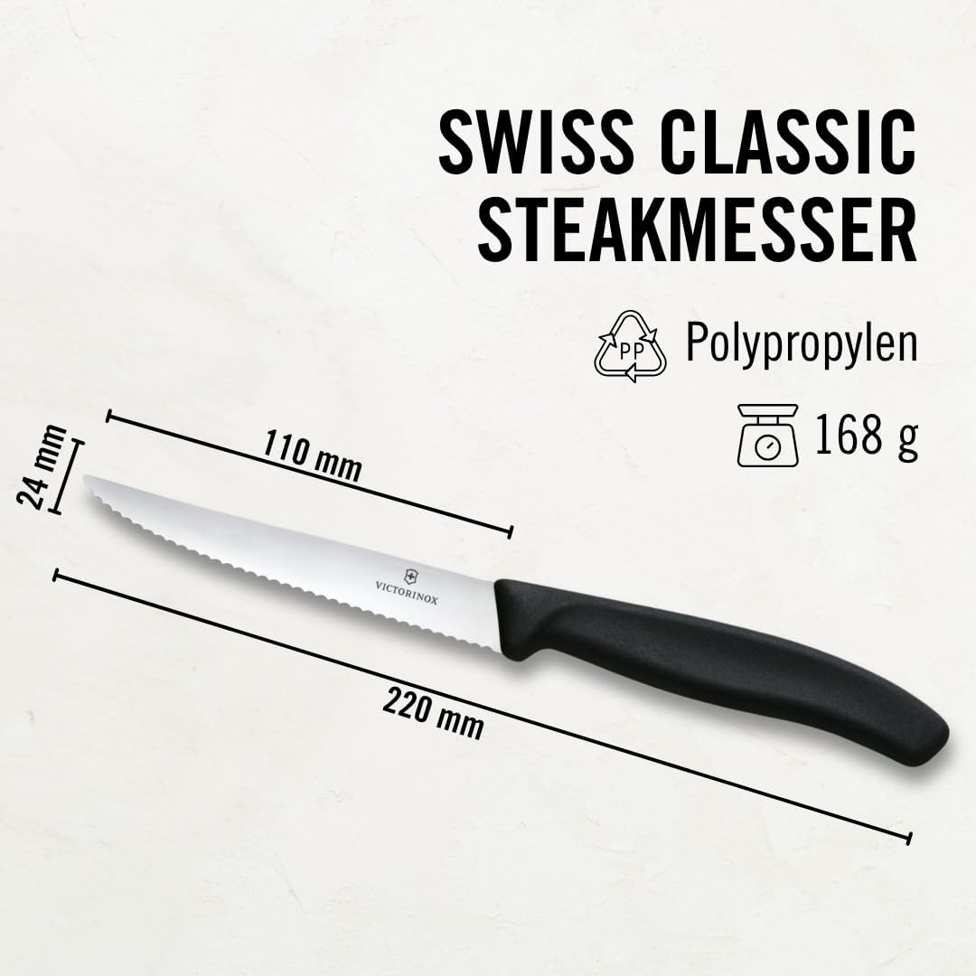 Swiss Classic 6-Piece Steak Knife Set - Serrated Edge, Black