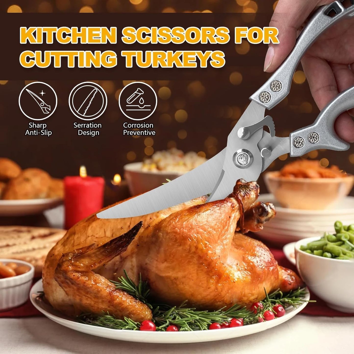 Kitchen Scissors, Poultry Shears Heavy Duty, Stainless Steel Kitchen Scissors for Turkey, Chicken, Thanksgiving, Christmas Day