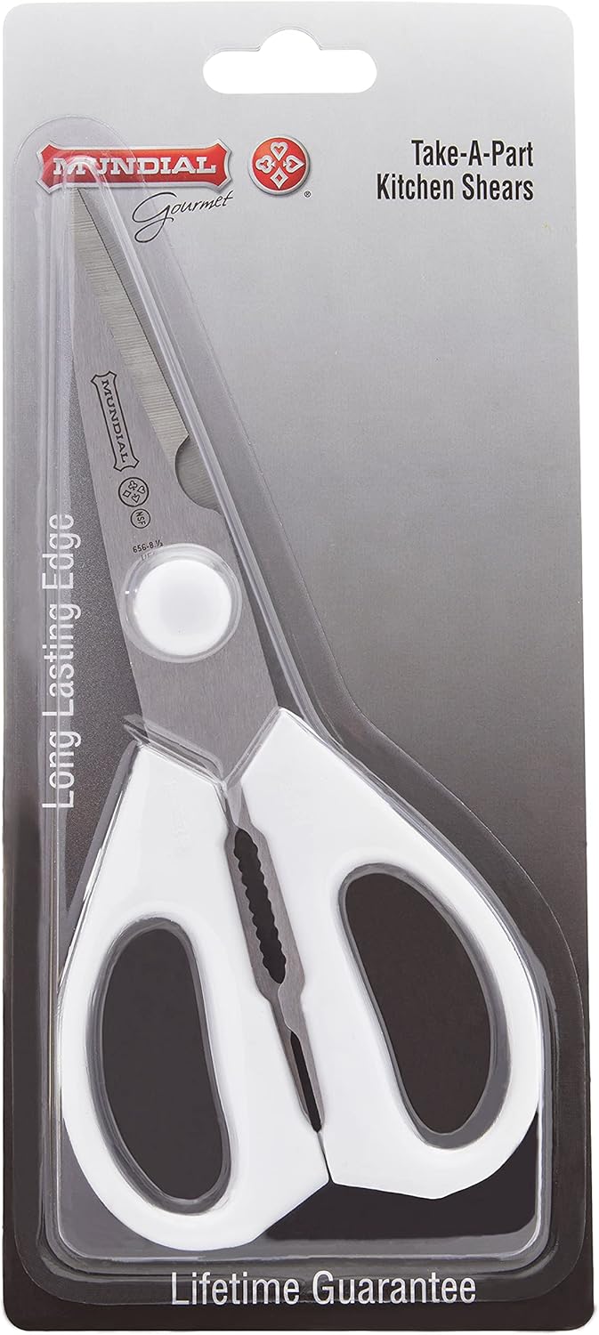 W656 Kitchen Take-Apart Shears, 8-Inch, Stainless Steel Blades, Ergonomic Non-Slip White Handle, Ideal for Cutting