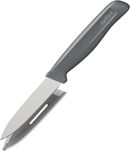 Paring Knife – Sharp German Stainless Steel Blade with Sustainable Wheat Straw Non-Slip Handle – Includes Safety Cover – Dishwasher Safe – 3.5 inches - Gray
