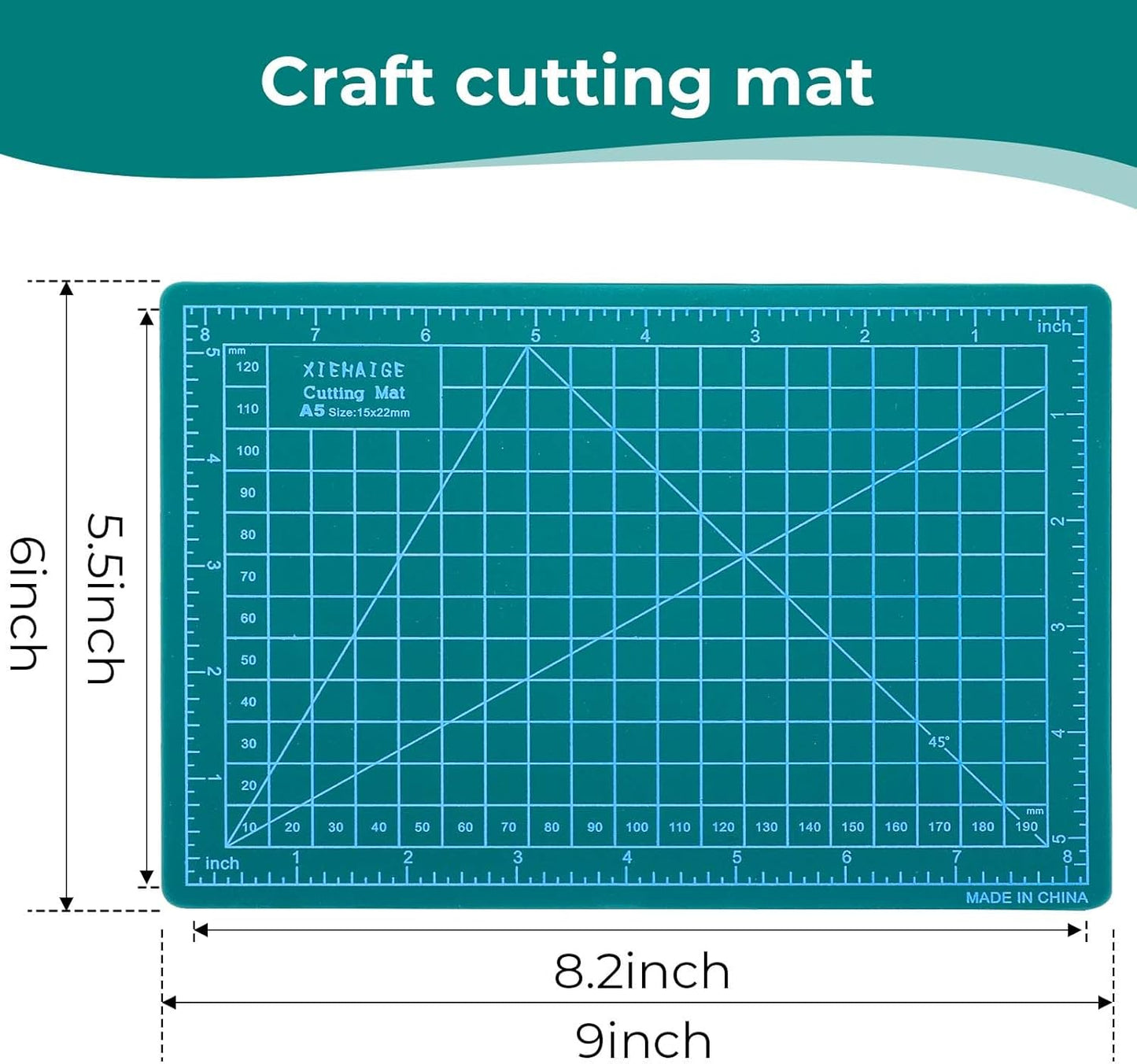 Self Healing Craft Mat, 6" x 8" Rotary Sewing Mat for Crafts, Table Protector Cut Board Cutting Matts for Fabric Leather Cutting Quilting Project, Ideas for DIY Crafts, Children, Hobbyists, A5, Green