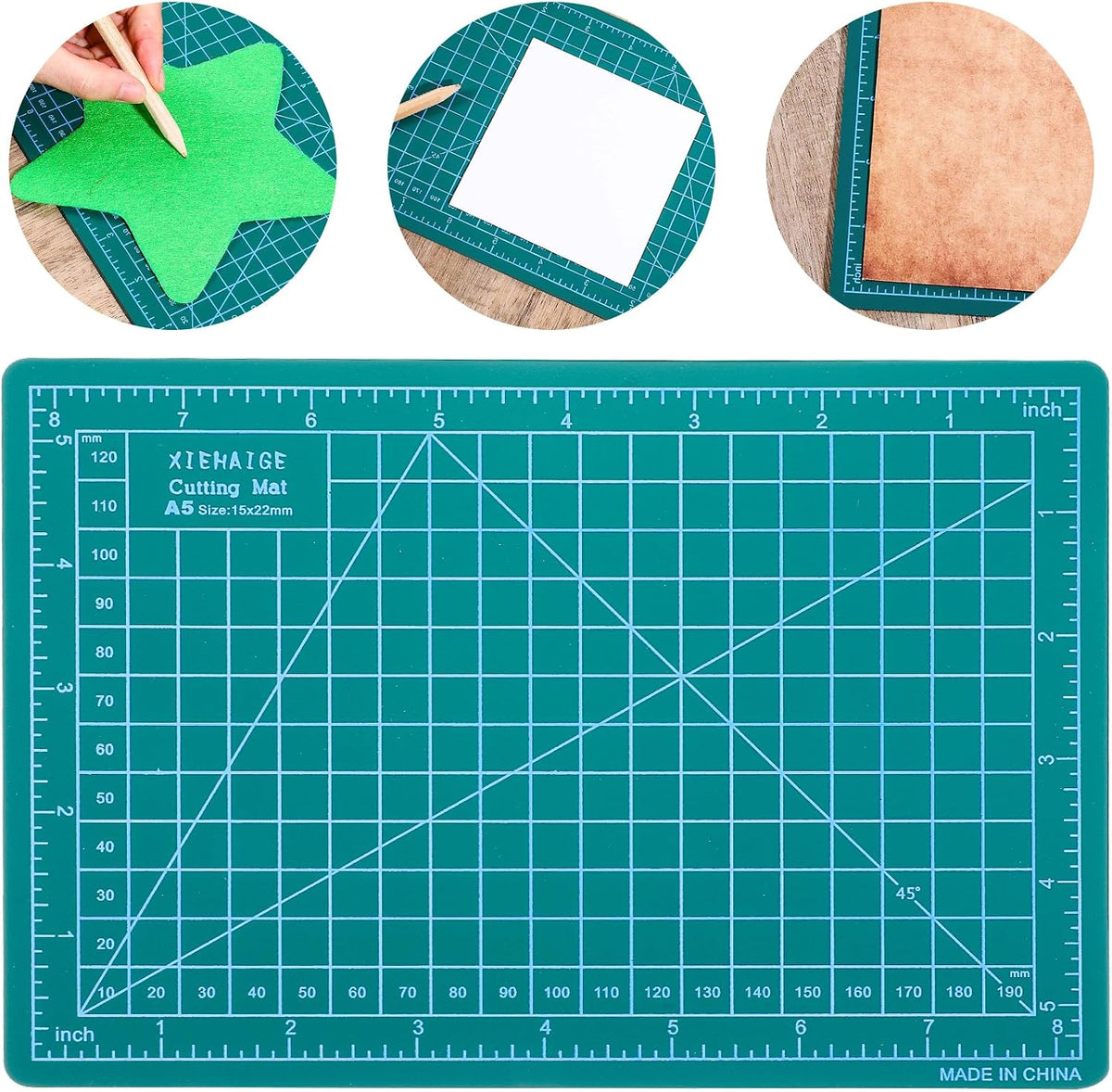 Self Healing Craft Mat, 6" x 8" Rotary Sewing Mat for Crafts, Table Protector Cut Board Cutting Matts for Fabric Leather Cutting Quilting Project, Ideas for DIY Crafts, Children, Hobbyists, A5, Green