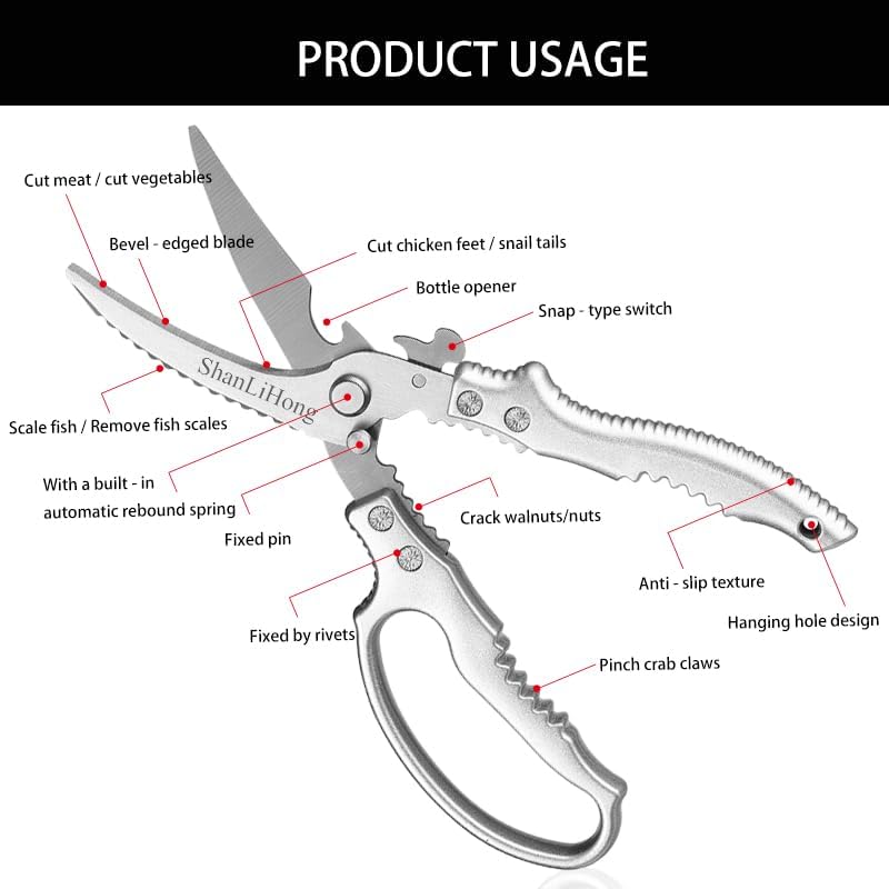 Kitchen Scissors: Heavy-Duty Poultry Shears That Effortlessly Cut Through Bones, Fish, Veggies & Nuts. Crafted from 3Cr13 Stainless Steel. (All-Purpose Scissors, Kitchen Shears)