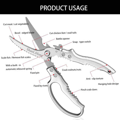 Kitchen Scissors: Heavy-Duty Poultry Shears That Effortlessly Cut Through Bones, Fish, Veggies & Nuts. Crafted from 3Cr13 Stainless Steel. (All-Purpose Scissors, Kitchen Shears)