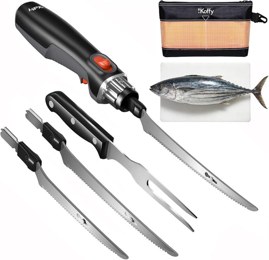 Electric Fillet Knife Cordless 45W, 8" & 10" Blades | 45W High-Torque, Stainless Steel Blades, Ergonomic Non-Slip Handle, Safety Lock, Waterproof, for Freshwater & Saltwater Fish