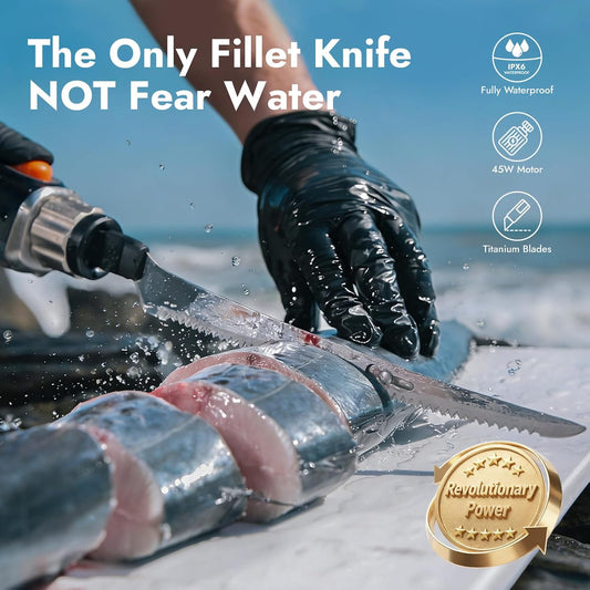 Electric Fillet Knife Cordless 45W, 8" & 10" Blades | 45W High-Torque, Stainless Steel Blades, Ergonomic Non-Slip Handle, Safety Lock, Waterproof, for Freshwater & Saltwater Fish