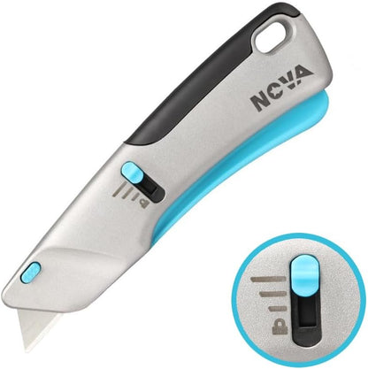 Squeeze Trigger Utility Knife and Heavy Duty Box Cutter, Self Retractable Safety Knife for Cardboard & Work, Ergonomic Aluminum Body, Safety-Lock Design, Durable and Safe