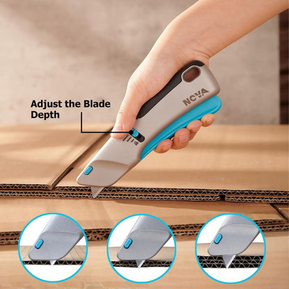 Squeeze Trigger Utility Knife and Heavy Duty Box Cutter, Self Retractable Safety Knife for Cardboard & Work, Ergonomic Aluminum Body, Safety-Lock Design, Durable and Safe