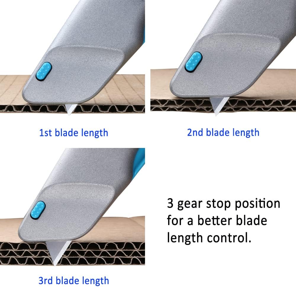 Squeeze Trigger Utility Knife and Heavy Duty Box Cutter, Self Retractable Safety Knife for Cardboard & Work, Ergonomic Aluminum Body, Safety-Lock Design, Durable and Safe