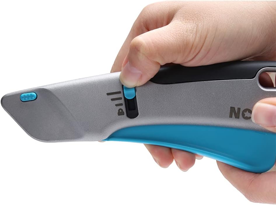 Squeeze Trigger Utility Knife and Heavy Duty Box Cutter, Self Retractable Safety Knife for Cardboard & Work, Ergonomic Aluminum Body, Safety-Lock Design, Durable and Safe