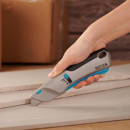 Squeeze Trigger Utility Knife and Heavy Duty Box Cutter, Self Retractable Safety Knife for Cardboard & Work, Ergonomic Aluminum Body, Safety-Lock Design, Durable and Safe
