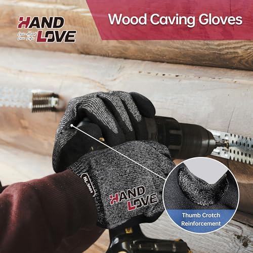 Cut Resistant Gloves – ANSI A9 Cut Proof Safety Work Gloves | Sandy Nitrile Anti-Slip, Touchscreen, Durable, PFAS Free | Wood Carving, Gardening, Glass Cutting, Car Repair – Black,1Pair,M