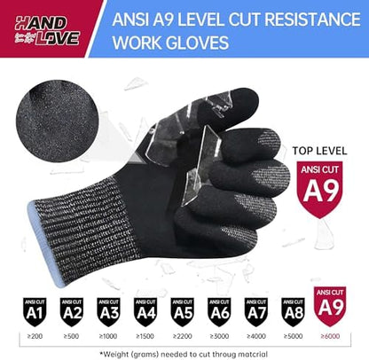 Cut Resistant Gloves – ANSI A9 Cut Proof Safety Work Gloves | Sandy Nitrile Anti-Slip, Touchscreen, Durable, PFAS Free | Wood Carving, Gardening, Glass Cutting, Car Repair – Black,1Pair,M