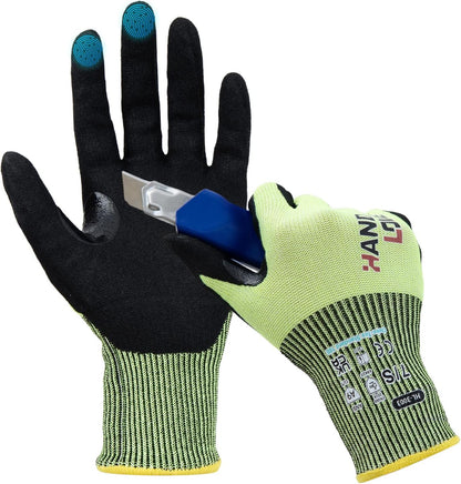 Cut Resistant Gloves – ANSI A9 Cut Proof Safety Work Gloves | Sandy Nitrile Anti-Slip, Touchscreen, Durable, PFAS Free | Wood Carving, Gardening, Glass Cutting, Car Repair – Black,1Pair,M