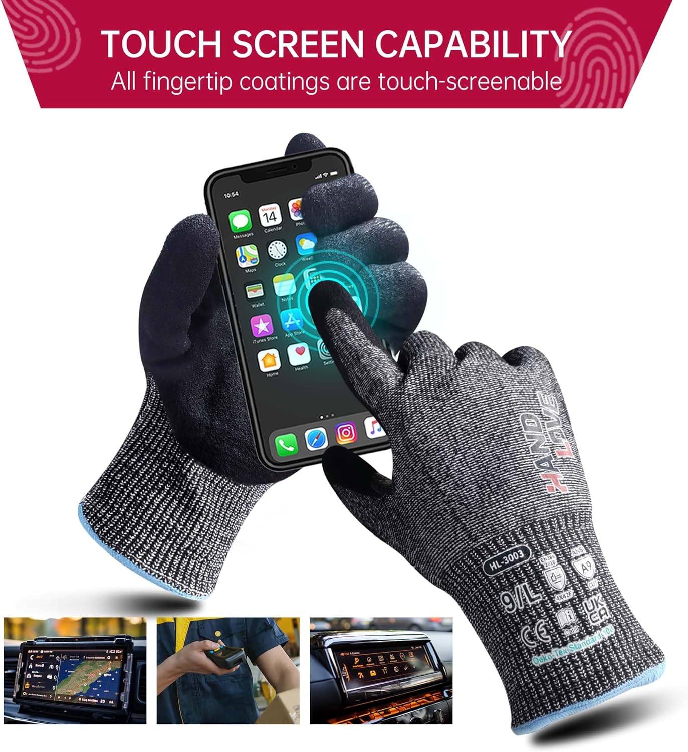 Cut Resistant Gloves – ANSI A9 Cut Proof Safety Work Gloves | Sandy Nitrile Anti-Slip, Touchscreen, Durable, PFAS Free | Wood Carving, Gardening, Glass Cutting, Car Repair – Black,1Pair,M