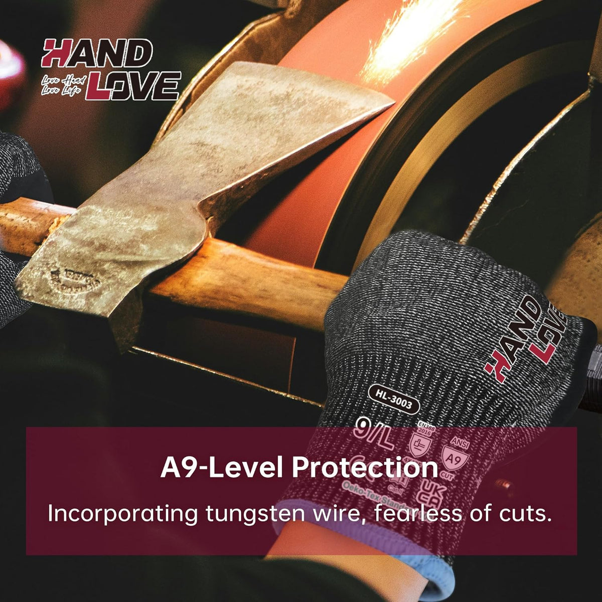 Cut Resistant Gloves – ANSI A9 Cut Proof Safety Work Gloves | Sandy Nitrile Anti-Slip, Touchscreen, Durable, PFAS Free | Wood Carving, Gardening, Glass Cutting, Car Repair – Black,1Pair,M