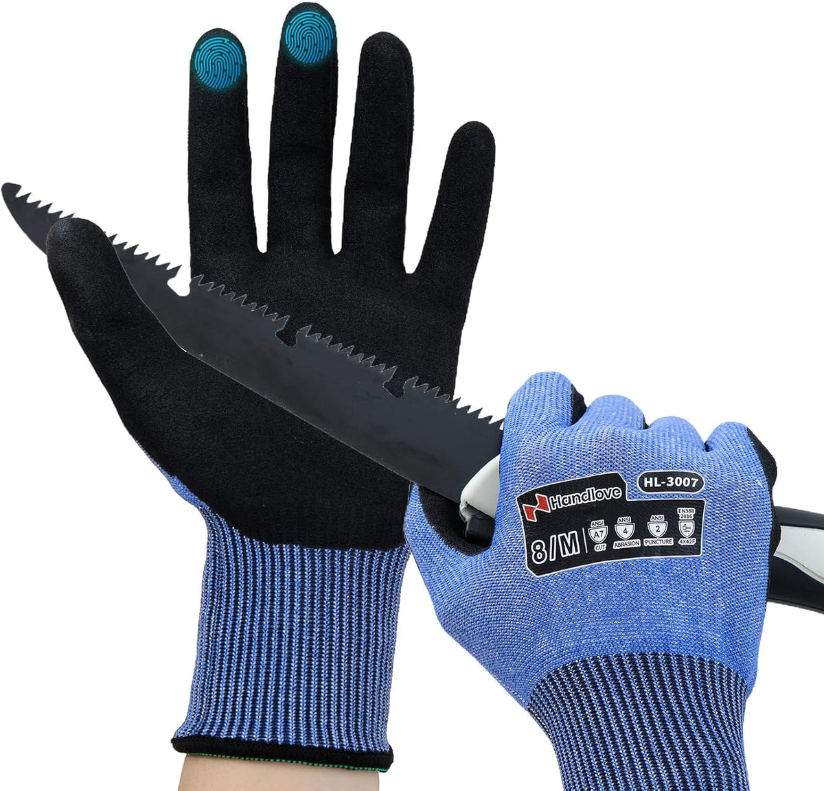 Cut Resistant Gloves – ANSI A9 Cut Proof Safety Work Gloves | Sandy Nitrile Anti-Slip, Touchscreen, Durable, PFAS Free | Wood Carving, Gardening, Glass Cutting, Car Repair – Black,1Pair,M