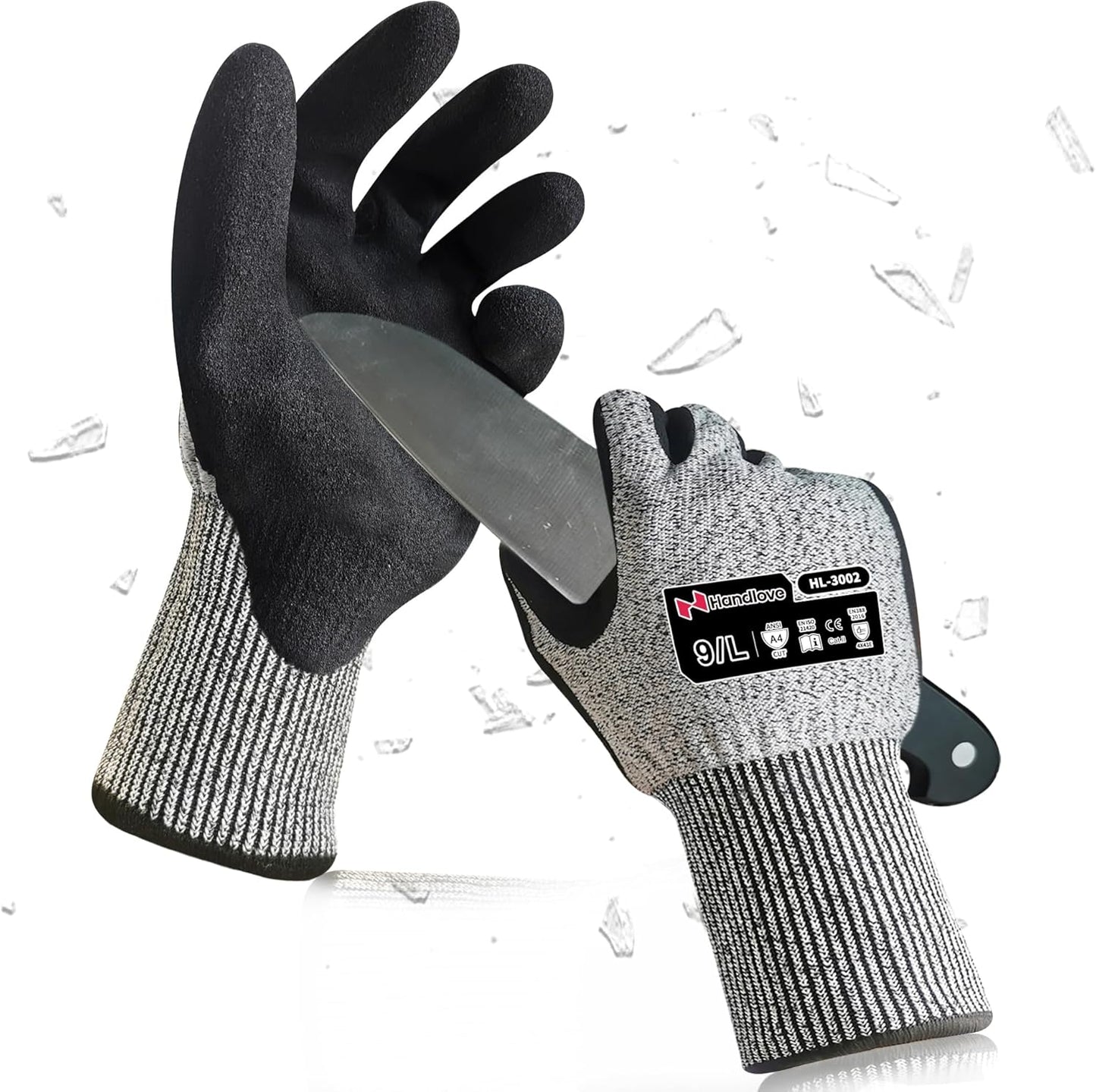 Cut Resistant Gloves – ANSI A9 Cut Proof Safety Work Gloves | Sandy Nitrile Anti-Slip, Touchscreen, Durable, PFAS Free | Wood Carving, Gardening, Glass Cutting, Car Repair – Black,1Pair,M