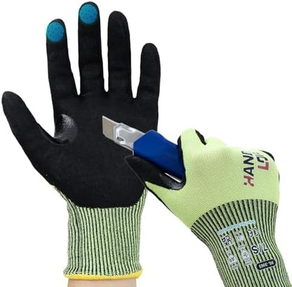 Cut Resistant Gloves – ANSI A9 Cut Proof Safety Work Gloves | Sandy Nitrile Anti-Slip, Touchscreen, Durable, PFAS Free | Wood Carving, Gardening, Glass Cutting, Car Repair – Black,1Pair,M