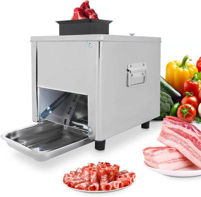 850W Meat Cutter Machine, 350 lb/h Electric Jerky Slicer with Tray, Stainless Steel 7 mm Thickness Meat slicer for Cutting Many Kinds of Fresh Meat
