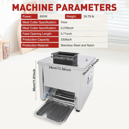 850W Meat Cutter Machine, 350 lb/h Electric Jerky Slicer with Tray, Stainless Steel 7 mm Thickness Meat slicer for Cutting Many Kinds of Fresh Meat