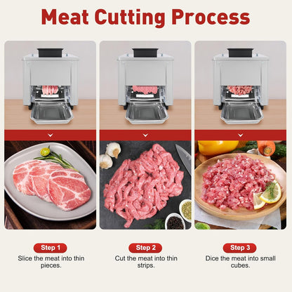850W Meat Cutter Machine, 350 lb/h Electric Jerky Slicer with Tray, Stainless Steel 7 mm Thickness Meat slicer for Cutting Many Kinds of Fresh Meat