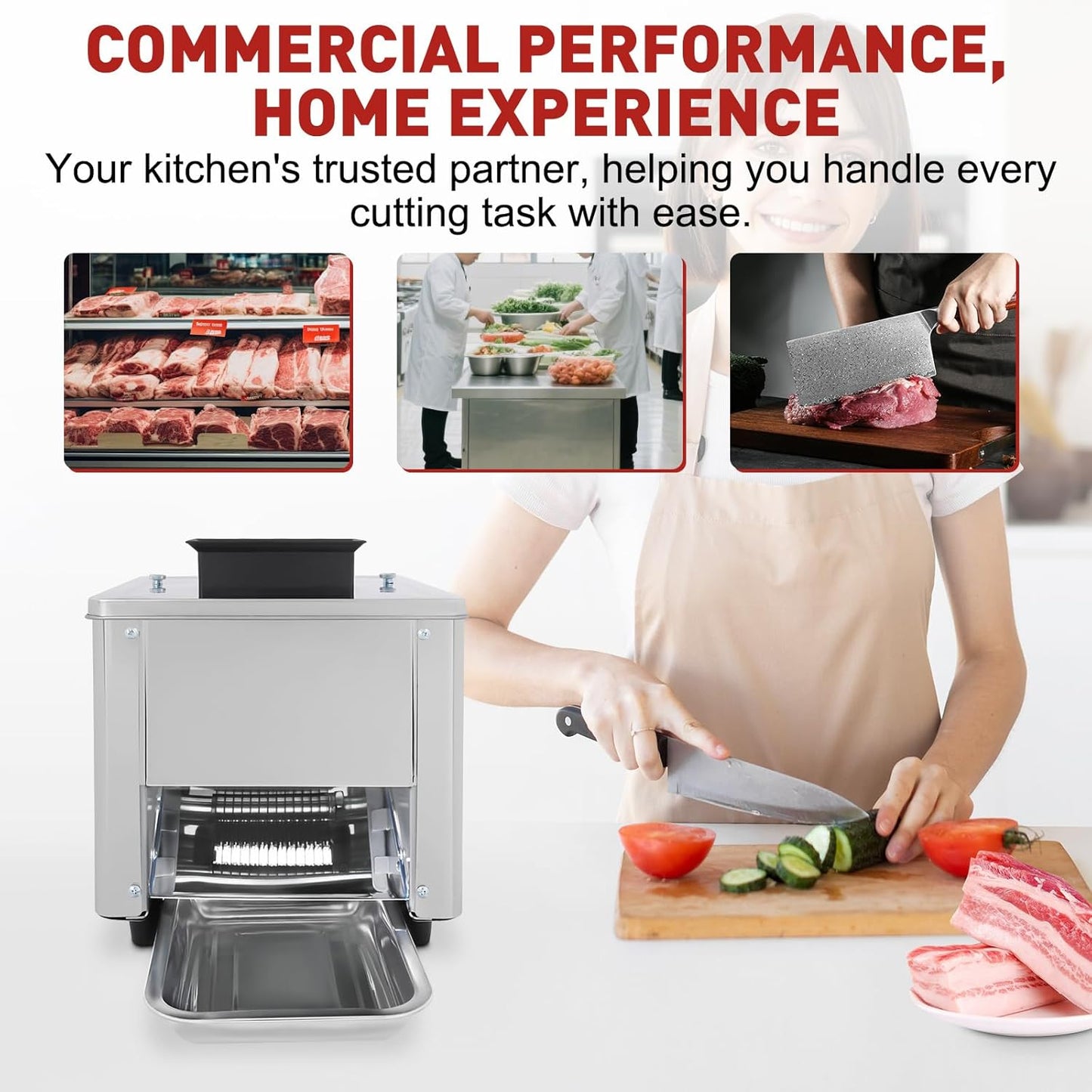 850W Meat Cutter Machine, 350 lb/h Electric Jerky Slicer with Tray, Stainless Steel 7 mm Thickness Meat slicer for Cutting Many Kinds of Fresh Meat