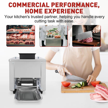 850W Meat Cutter Machine, 350 lb/h Electric Jerky Slicer with Tray, Stainless Steel 7 mm Thickness Meat slicer for Cutting Many Kinds of Fresh Meat