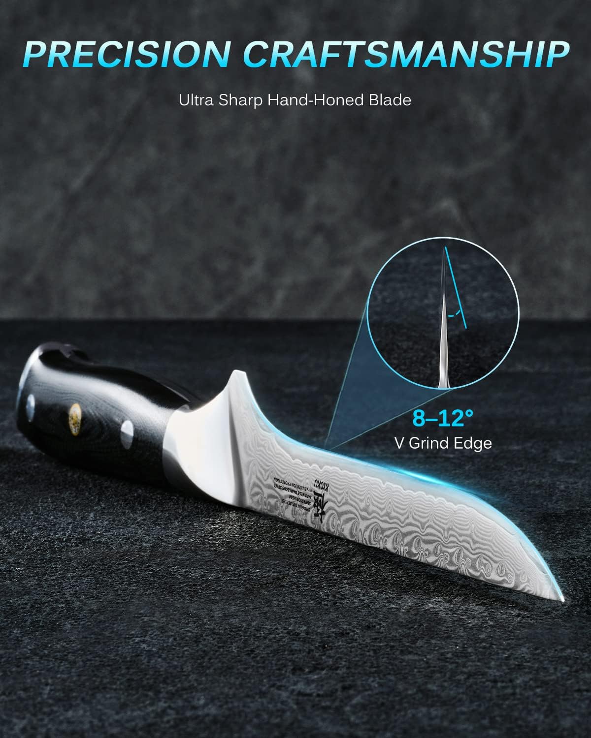 7" Japanese Damascus Fillet Knife for Fish, Filet Boning Knife for Fishing Skinning for Professional & Home Chefs,Ultra Sharp VG10 Full Tang Butcher Knife for Filleting Deboning Meat Cutting