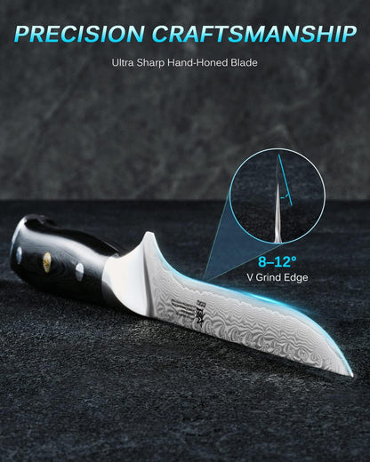 7" Japanese Damascus Fillet Knife for Fish, Filet Boning Knife for Fishing Skinning for Professional & Home Chefs,Ultra Sharp VG10 Full Tang Butcher Knife for Filleting Deboning Meat Cutting