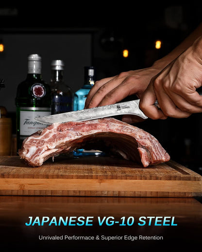 7" Japanese Damascus Fillet Knife for Fish, Filet Boning Knife for Fishing Skinning for Professional & Home Chefs,Ultra Sharp VG10 Full Tang Butcher Knife for Filleting Deboning Meat Cutting