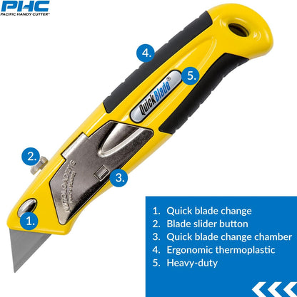 QBA375 Autoloading Utility Knife, Automatic Blade Changing, with 5 Additional Blades , Yellow