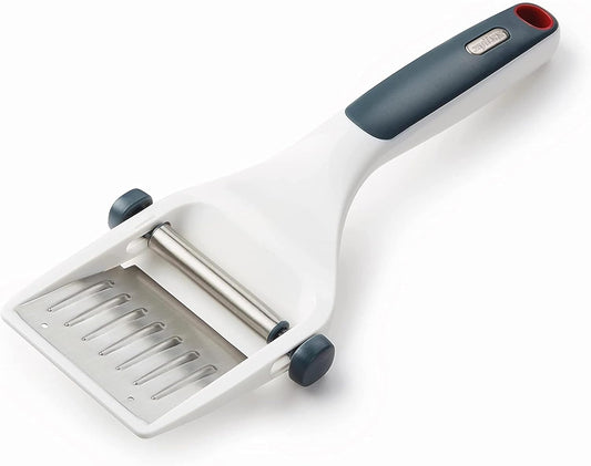 Dial & Slice Cheese Slicer - Adjustable, Handheld Cheese Slicer with Stainless Steel Edge and Ergonomic Handle White