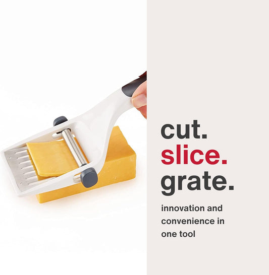 Dial & Slice Cheese Slicer - Adjustable, Handheld Cheese Slicer with Stainless Steel Edge and Ergonomic Handle White