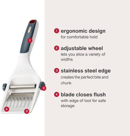 Dial & Slice Cheese Slicer - Adjustable, Handheld Cheese Slicer with Stainless Steel Edge and Ergonomic Handle White
