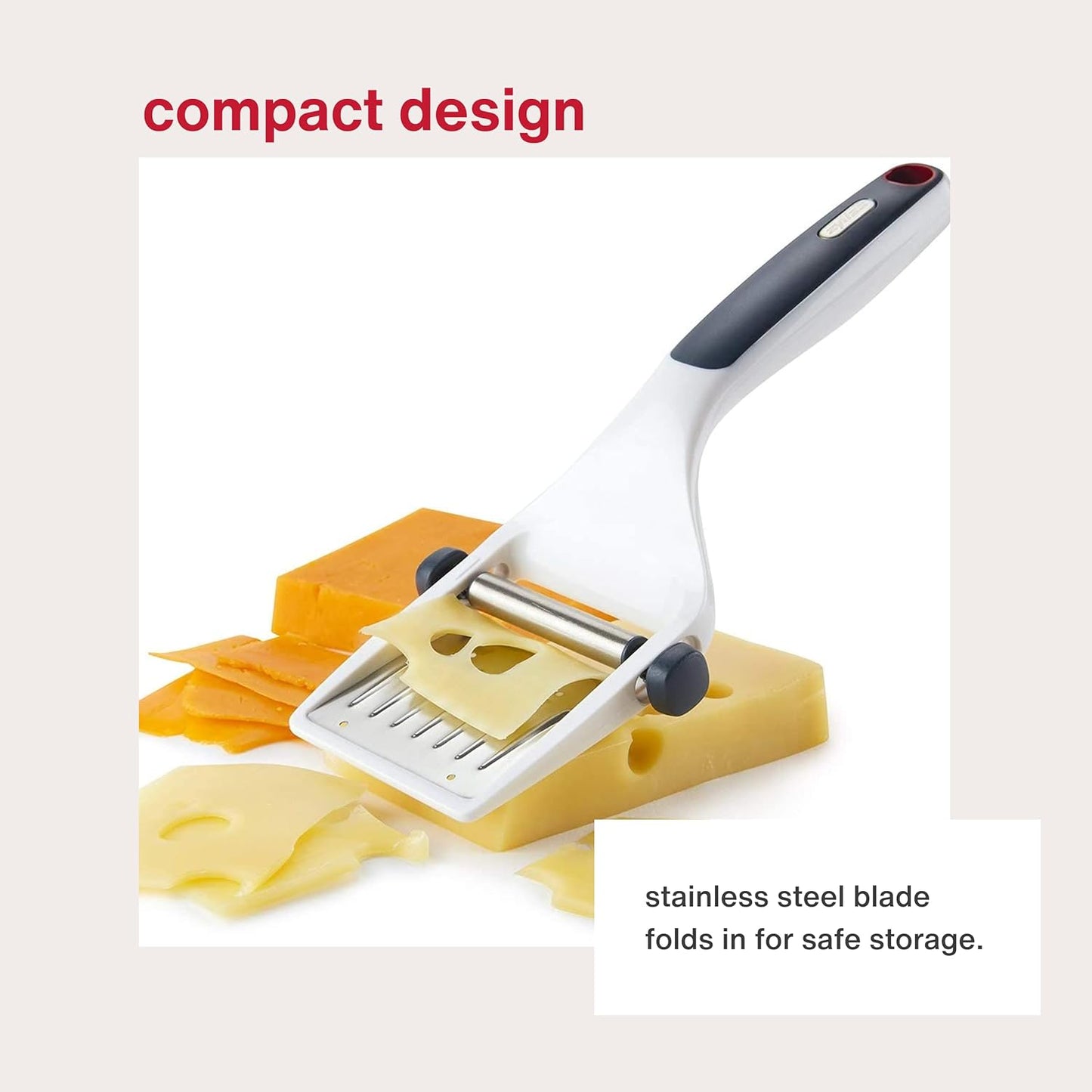 Dial & Slice Cheese Slicer - Adjustable, Handheld Cheese Slicer with Stainless Steel Edge and Ergonomic Handle White