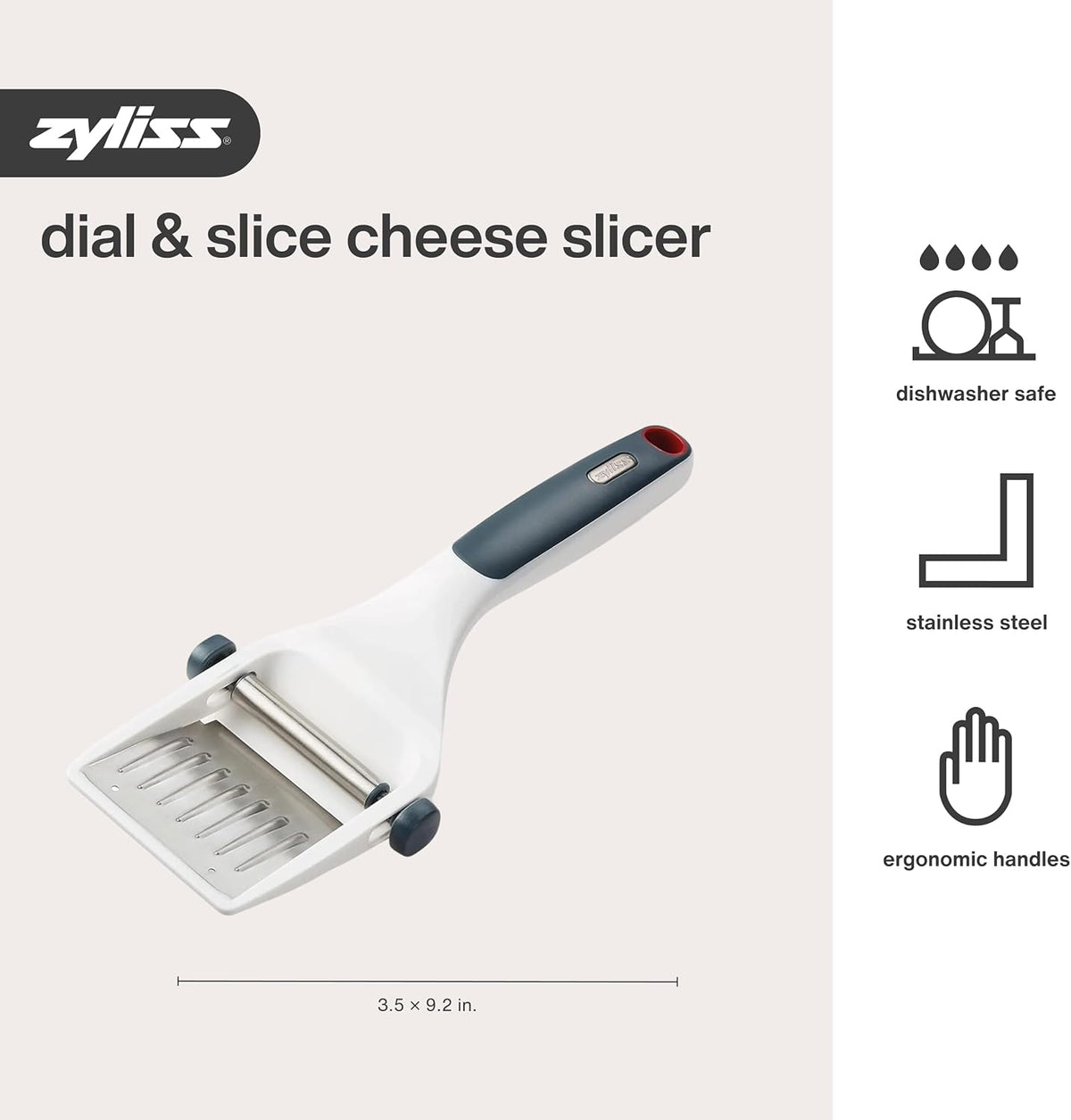 Dial & Slice Cheese Slicer - Adjustable, Handheld Cheese Slicer with Stainless Steel Edge and Ergonomic Handle White