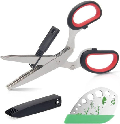 Herb Scissors Herb Stripper Set, Luxiv Stainless Steel Herb Cutter Tools 5-Blades Scissors with Herb Stripping Tool, Safe Cover, Cleaning Comb Multi-blade Herb Shears 2 IN 1 Herb Tools Kits (Green)