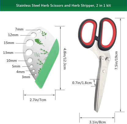 Herb Scissors Herb Stripper Set, Luxiv Stainless Steel Herb Cutter Tools 5-Blades Scissors with Herb Stripping Tool, Safe Cover, Cleaning Comb Multi-blade Herb Shears 2 IN 1 Herb Tools Kits (Green)