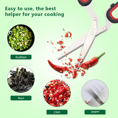 Herb Scissors Herb Stripper Set, Luxiv Stainless Steel Herb Cutter Tools 5-Blades Scissors with Herb Stripping Tool, Safe Cover, Cleaning Comb Multi-blade Herb Shears 2 IN 1 Herb Tools Kits (Green)