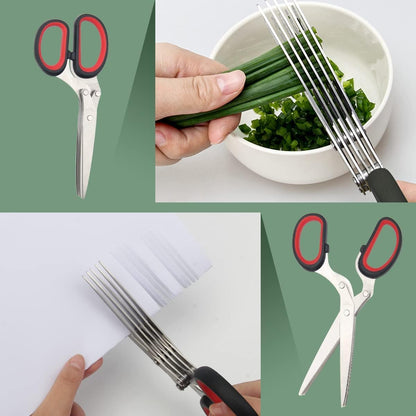 Herb Scissors Herb Stripper Set, Luxiv Stainless Steel Herb Cutter Tools 5-Blades Scissors with Herb Stripping Tool, Safe Cover, Cleaning Comb Multi-blade Herb Shears 2 IN 1 Herb Tools Kits (Green)