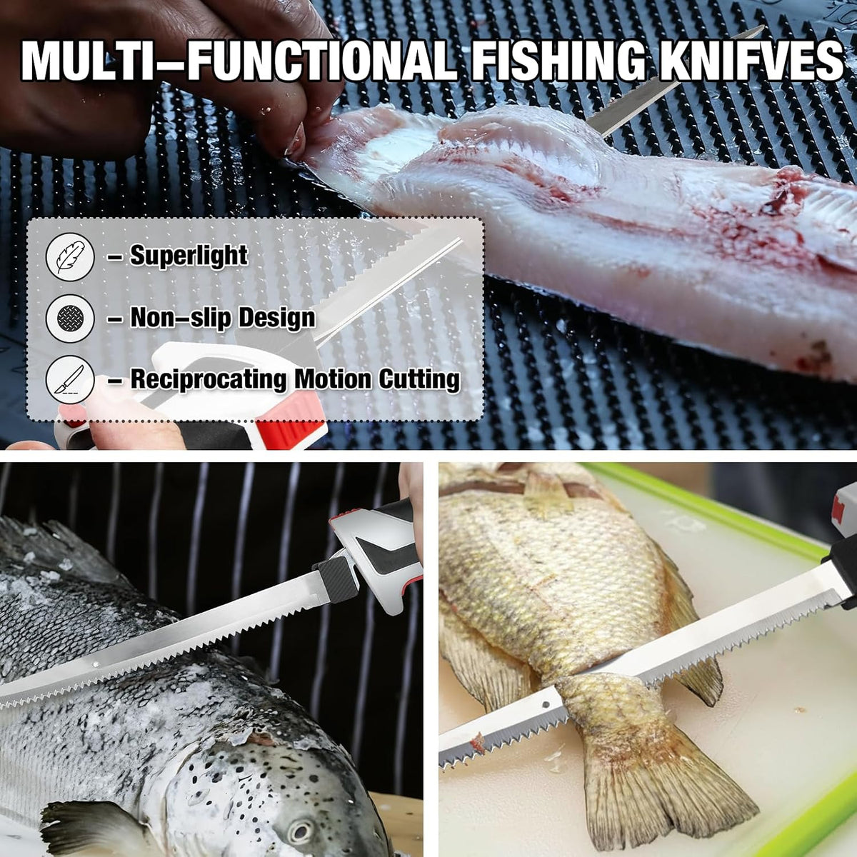 Cordless Electric Fillet Knife - 12V Cordless Fishing Knife with 6'', 8'' and 10'' Stiff Blades, 2 Rechargeable Battery Packs, 1 Charger, Electric Fish Fillet for Fishing, Filleting