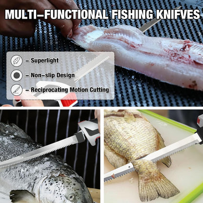 Cordless Electric Fillet Knife - 12V Cordless Fishing Knife with 6'', 8'' and 10'' Stiff Blades, 2 Rechargeable Battery Packs, 1 Charger, Electric Fish Fillet for Fishing, Filleting