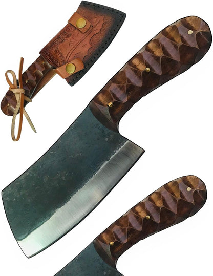 Handmade Mini Cleaver Fixed Blade Heavy Duty Sharp Kitchen Kinife with Sheath Butcher Knife for Chopping Hand Forged HC Steel for Home Outdoor Camping Cleaver Chef knife OC-CK-9988