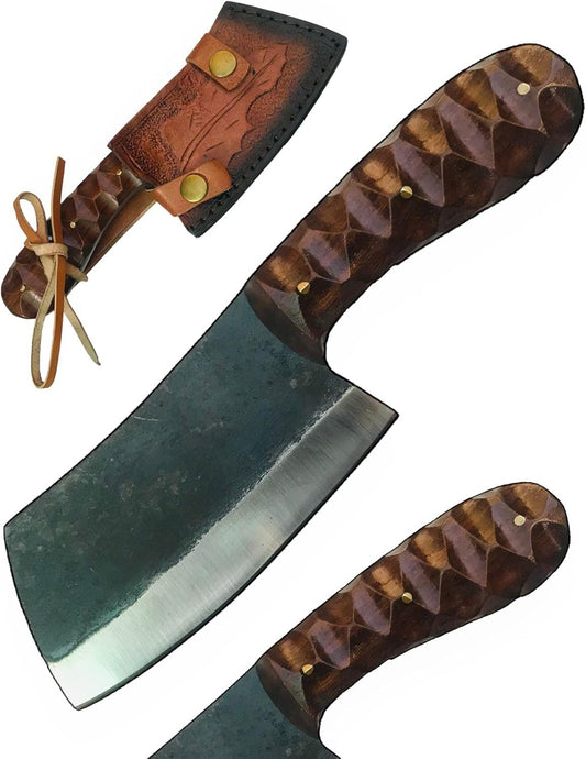 Handmade Mini Cleaver Fixed Blade Heavy Duty Sharp Kitchen Kinife with Sheath Butcher Knife for Chopping Hand Forged HC Steel for Home Outdoor Camping Cleaver Chef knife OC-CK-9988